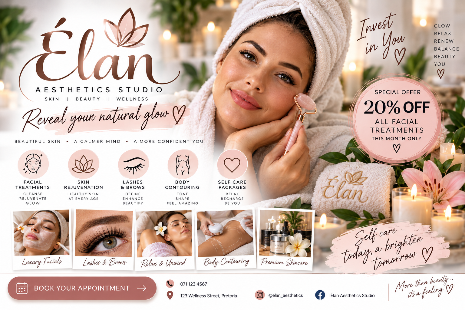 Élan Aesthetics Studio natural glow promotional portfolio concept